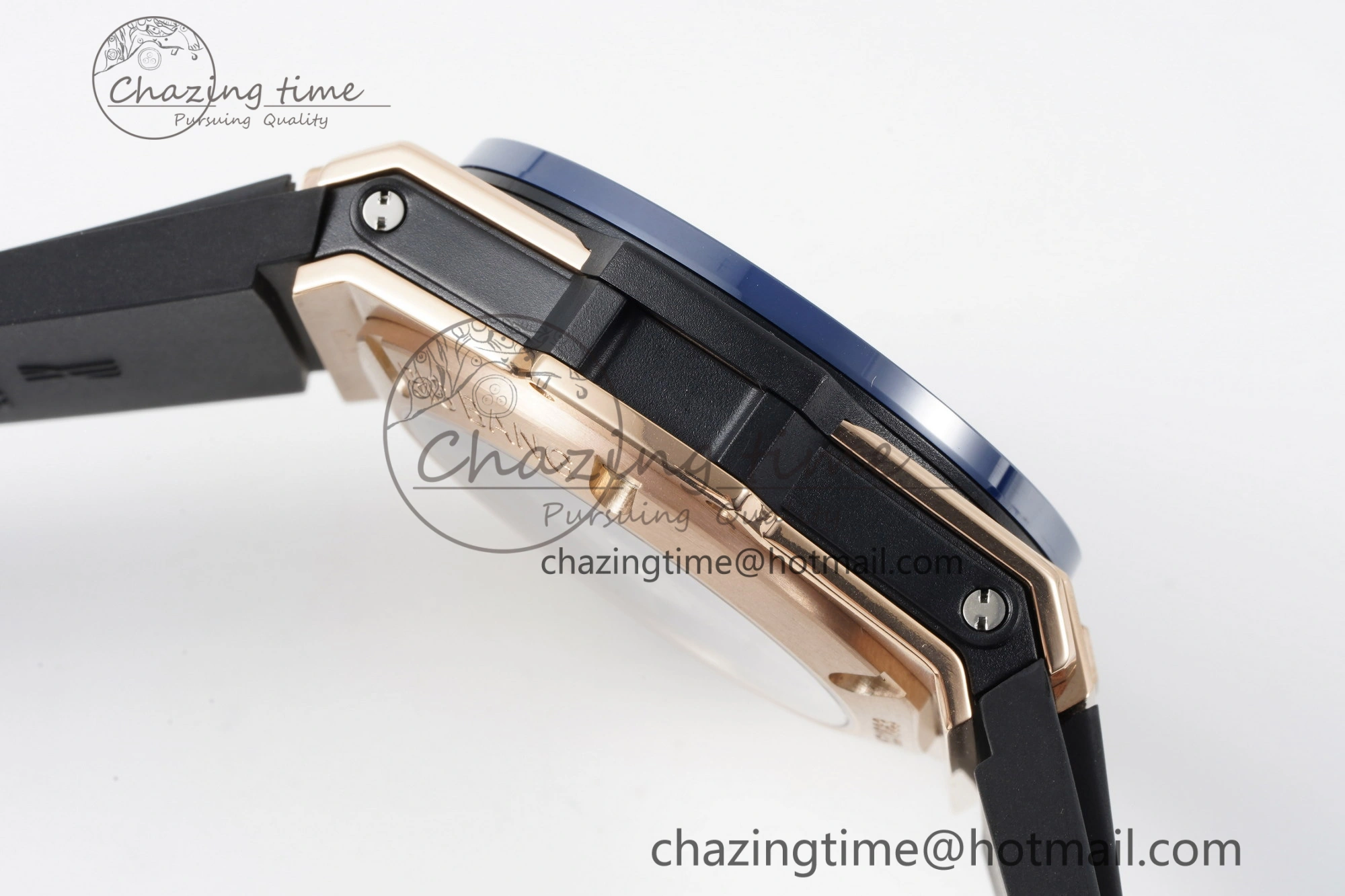 Big Bang Unico RG 45mm BBF 1:1 Best Edition Blue Ceramic Bezel Skeleton Dial on Black Rubber Strap A1280