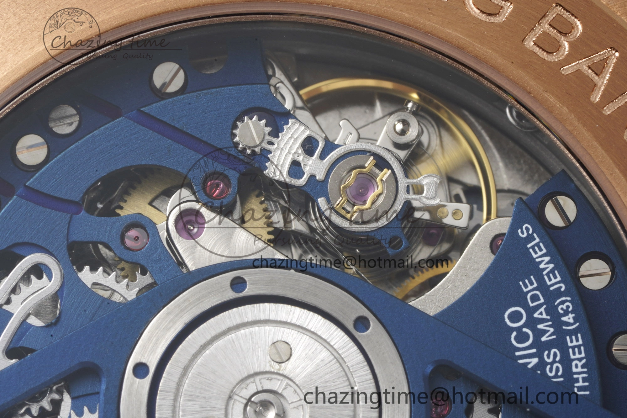 Big Bang Unico RG 45mm BBF 1:1 Best Edition Blue Ceramic Bezel Skeleton Dial on Black Rubber Strap A1280