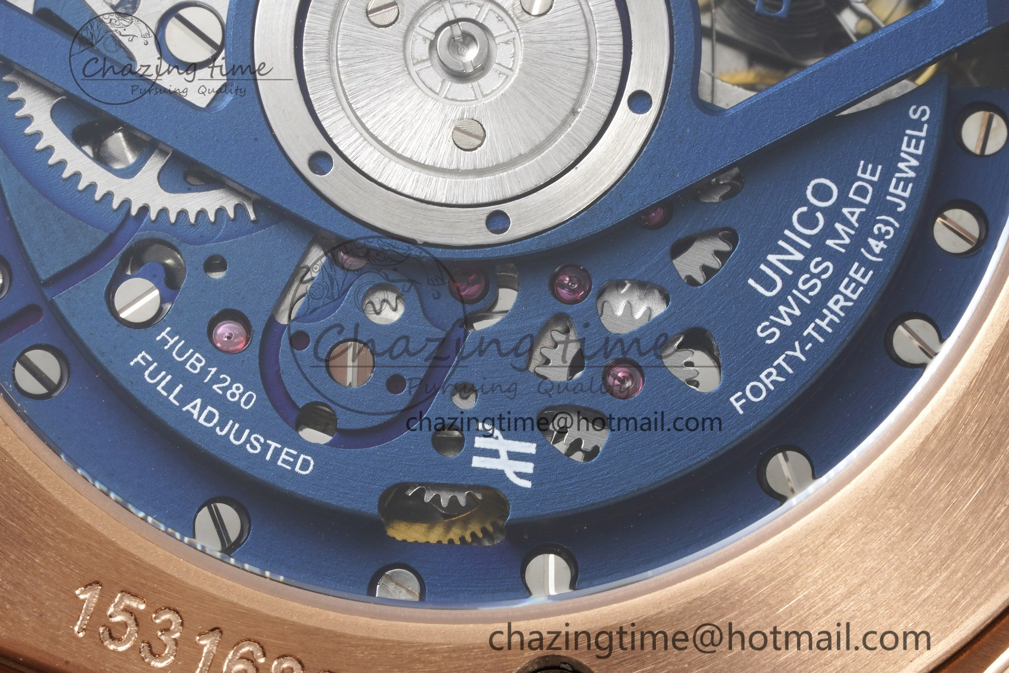 Big Bang Unico RG 45mm BBF 1:1 Best Edition Blue Ceramic Bezel Skeleton Dial on Black Rubber Strap A1280