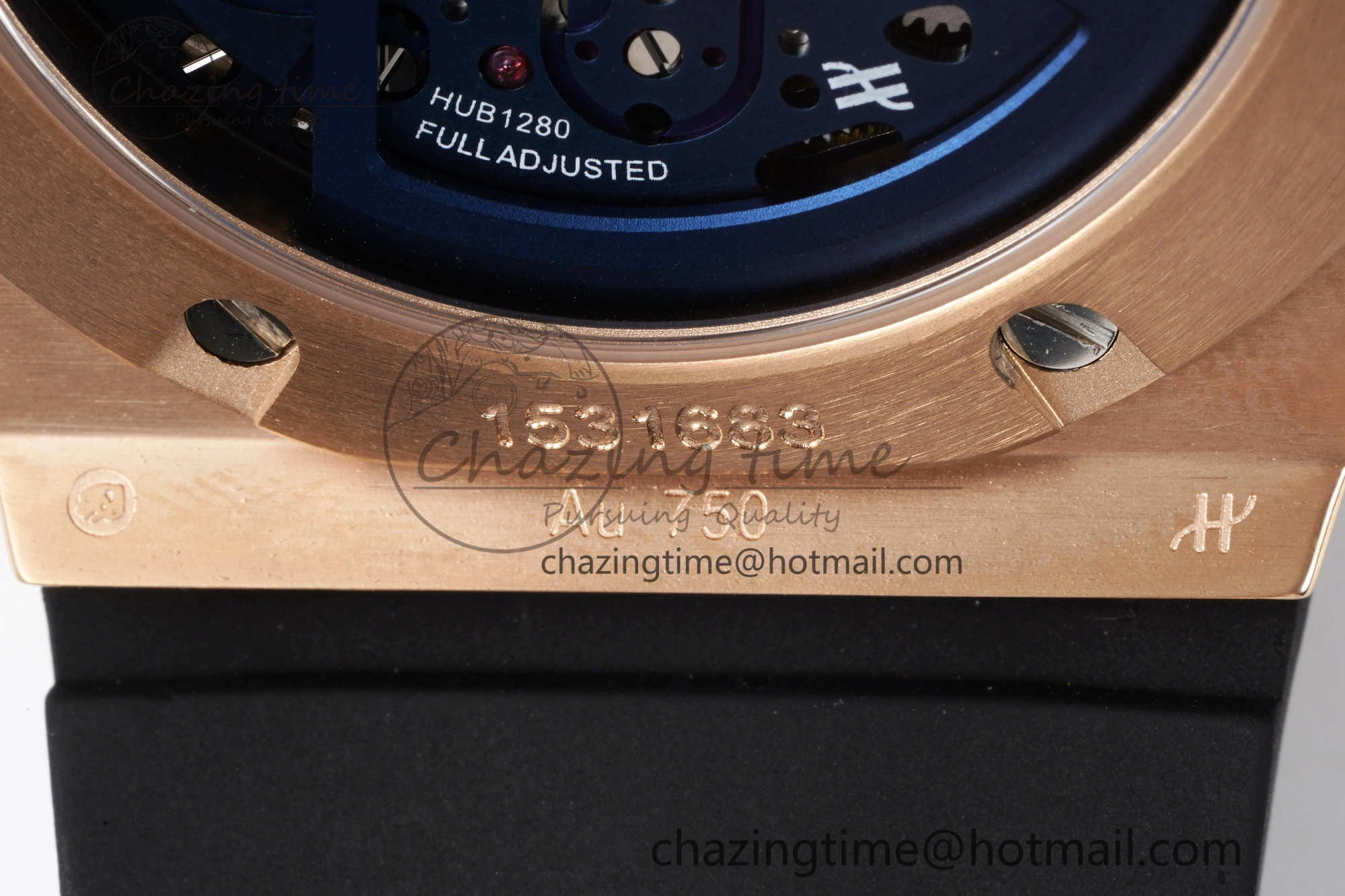 Big Bang Unico RG 45mm BBF 1:1 Best Edition Blue Ceramic Bezel Skeleton Dial on Black Rubber Strap A1280