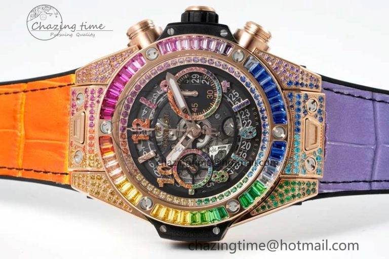 Big Bang Unico Rainbow King RG 45mm ZF 1:1 Best Edition on Rainbow Gummy Strap A1280