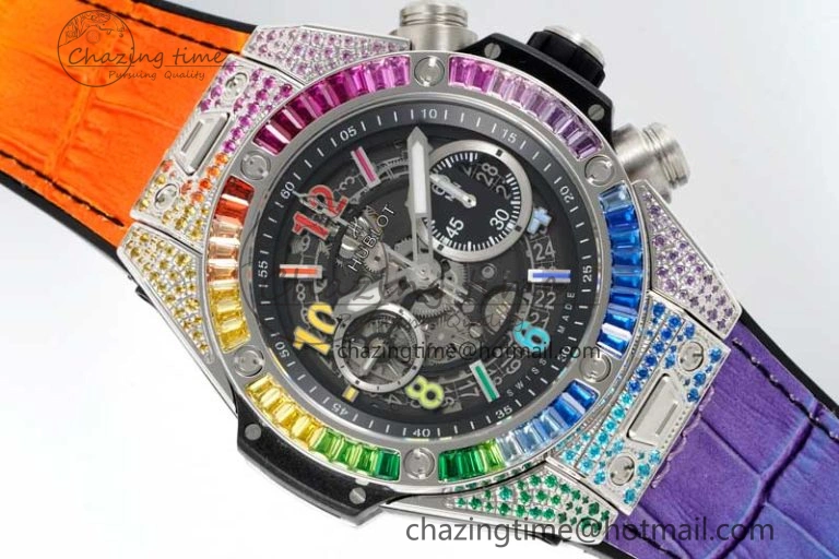 Big Bang Unico Rainbow King SS 45mm ZF 1:1 Best Edition on Rainbow Gummy Strap A1280