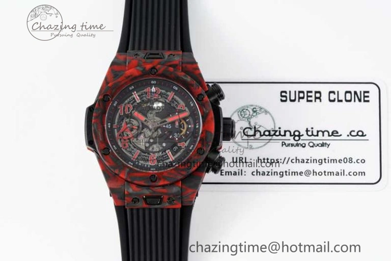 Big Bang Unico Red Carbon TWF Best Edition Skeleton Dial on Black Rubber Strap A1220