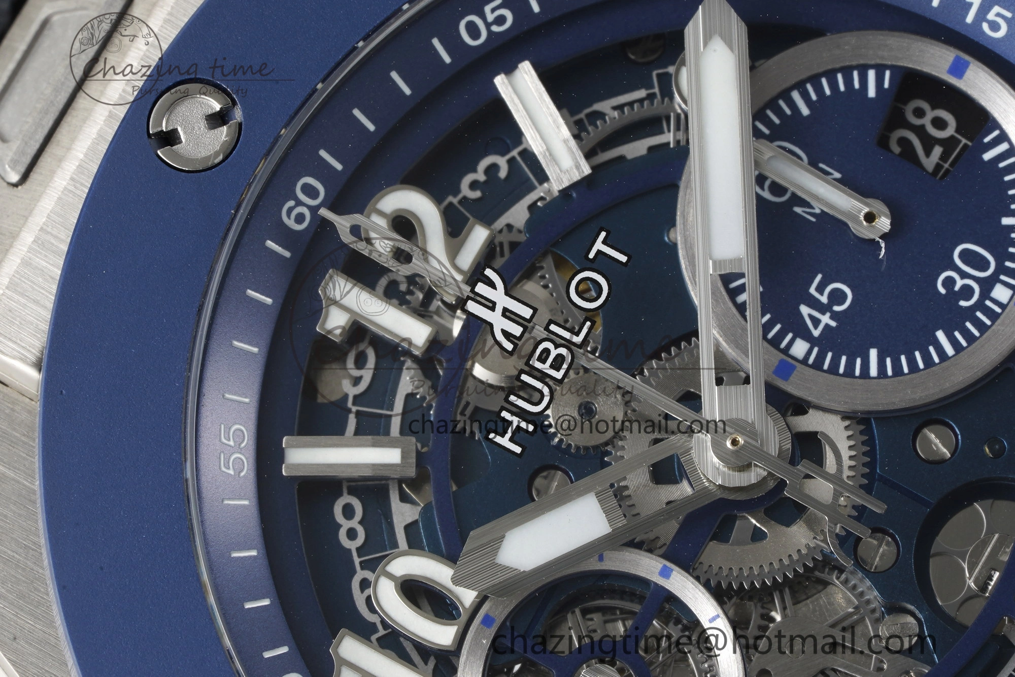 Big Bang Unico SS 45mm BBF 1:1 Best Edition Blue Ceramic Bezel Skeleton Dial on Black Rubber Strap A1280
