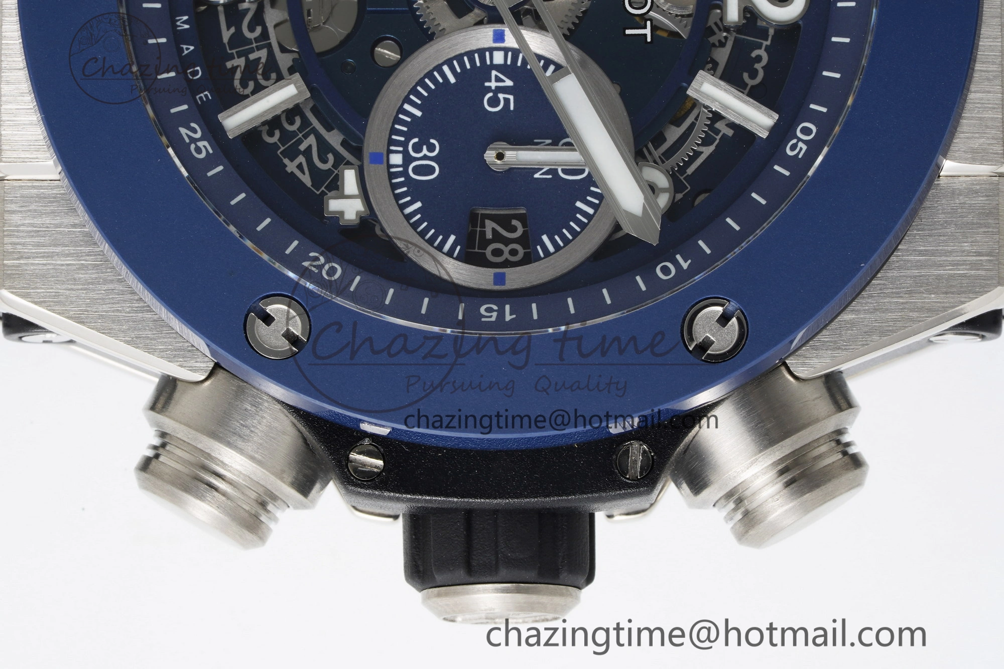 Big Bang Unico SS 45mm BBF 1:1 Best Edition Blue Ceramic Bezel Skeleton Dial on Black Rubber Strap A1280