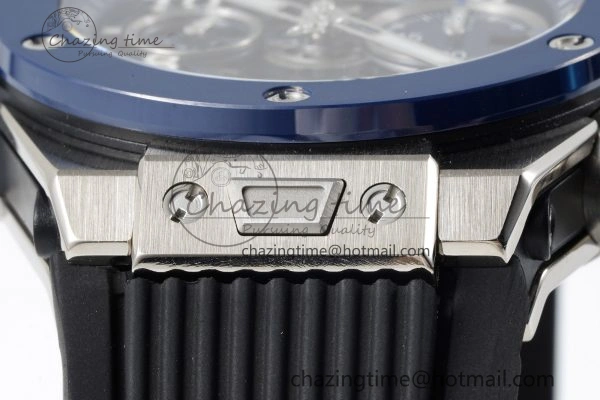 Big Bang Unico SS 45mm BBF 1:1 Best Edition Blue Ceramic Bezel Skeleton Dial on Black Rubber Strap A1280