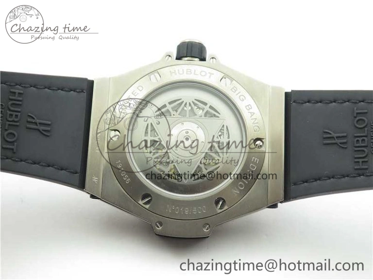 Big Bang Unico Sang Bleu Titanium HBF Skeleton Dial on Black Gummy Strap HUB1213