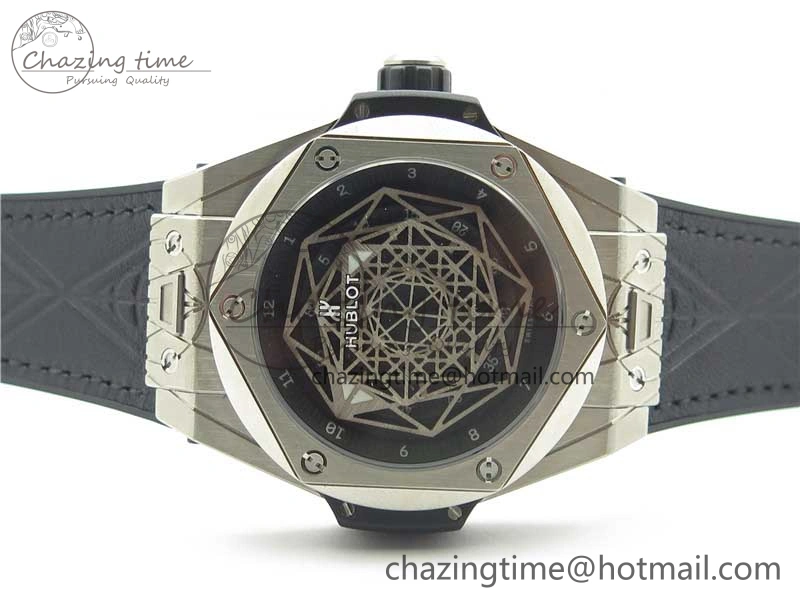 Big Bang Unico Sang Bleu Titanium HBF Skeleton Dial on Black Gummy Strap HUB1213