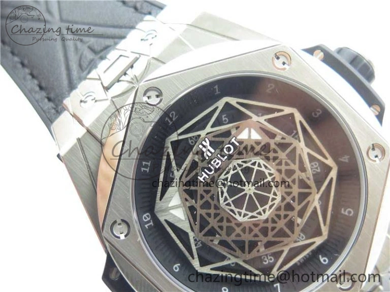 Big Bang Unico Sang Bleu Titanium HBF Skeleton Dial on Black Gummy Strap HUB1213