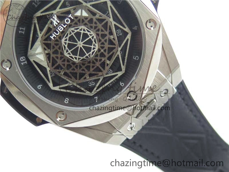 Big Bang Unico Sang Bleu Titanium HBF Skeleton Dial on Black Gummy Strap HUB1213