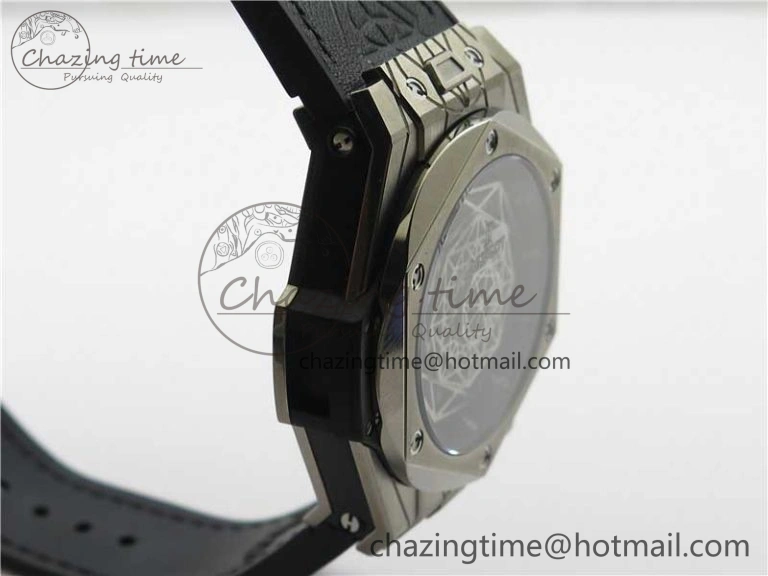 Big Bang Unico Sang Bleu Titanium HBF Skeleton Dial on Black Gummy Strap HUB1213