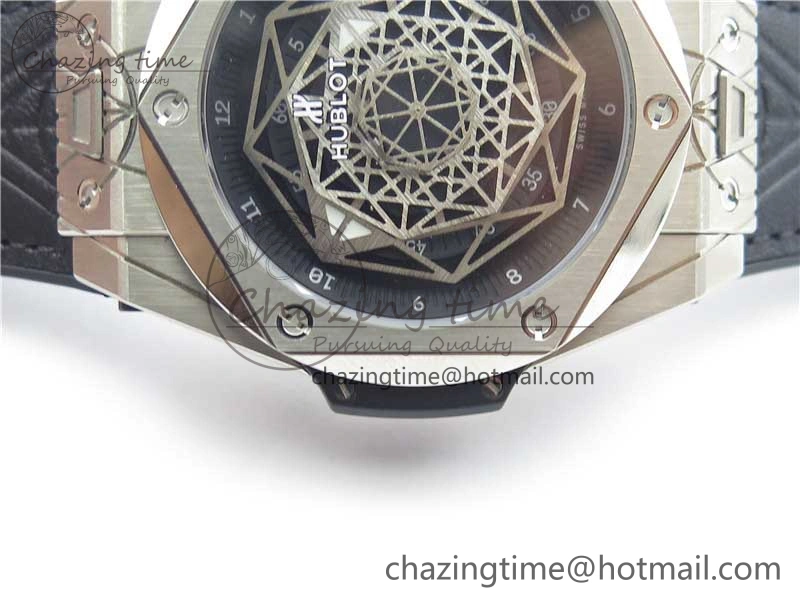 Big Bang Unico Sang Bleu Titanium HBF Skeleton Dial on Black Gummy Strap HUB1213