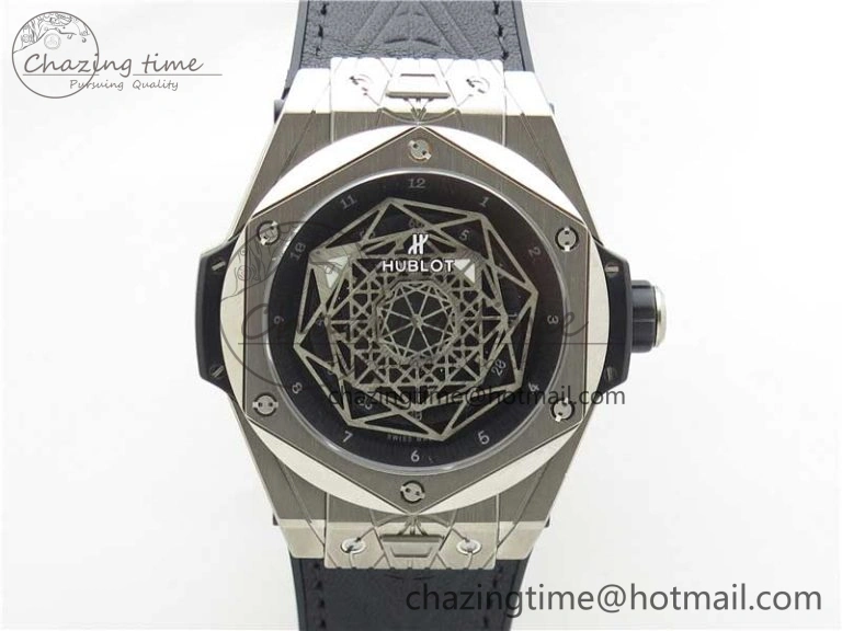 Big Bang Unico Sang Bleu Titanium HBF Skeleton Dial on Black Gummy Strap HUB1213