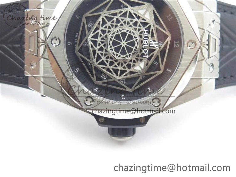 Big Bang Unico Sang Bleu Titanium HBF Skeleton Dial on Black Gummy Strap HUB1213