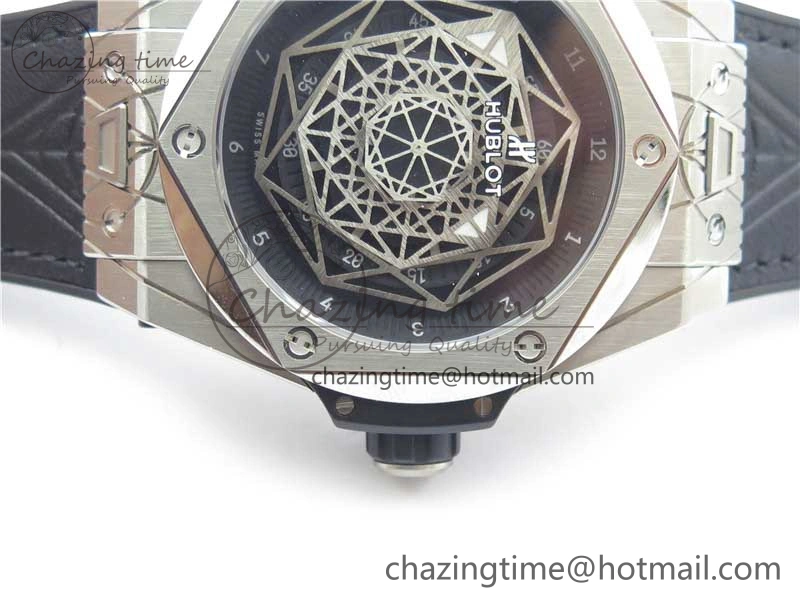 Big Bang Unico Sang Bleu Titanium HBF Skeleton Dial on Black Gummy Strap HUB1213