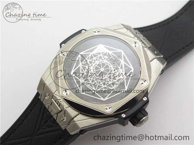 Big Bang Unico Sang Bleu Titanium HBF Skeleton Dial on Black Gummy Strap HUB1213