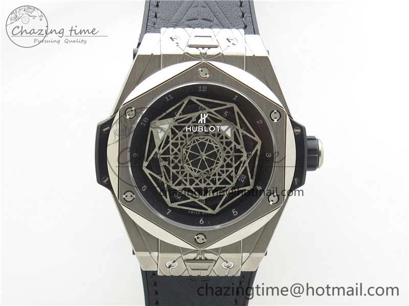 Big Bang Unico Sang Bleu Titanium HBF Skeleton Dial on Black Gummy Strap HUB1213