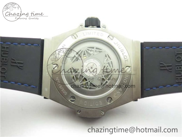 Big Bang Unico Sang Bleu Titanium HBF Skeleton Dial on Blue Gummy Strap HUB1213