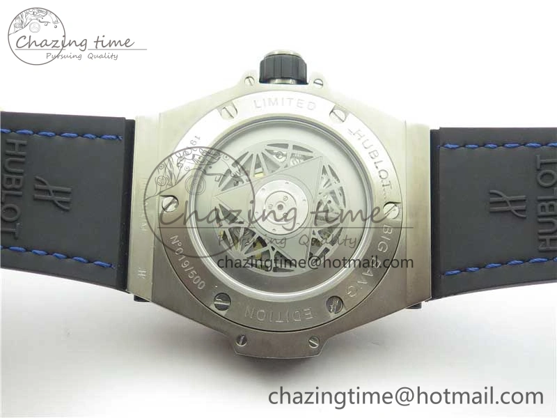Big Bang Unico Sang Bleu Titanium HBF Skeleton Dial on Blue Gummy Strap HUB1213