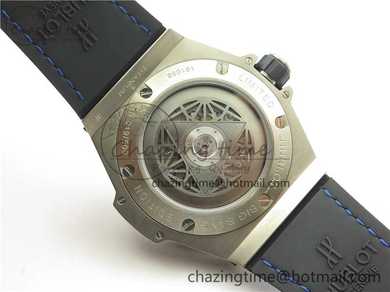 Big Bang Unico Sang Bleu Titanium HBF Skeleton Dial on Blue Gummy Strap HUB1213