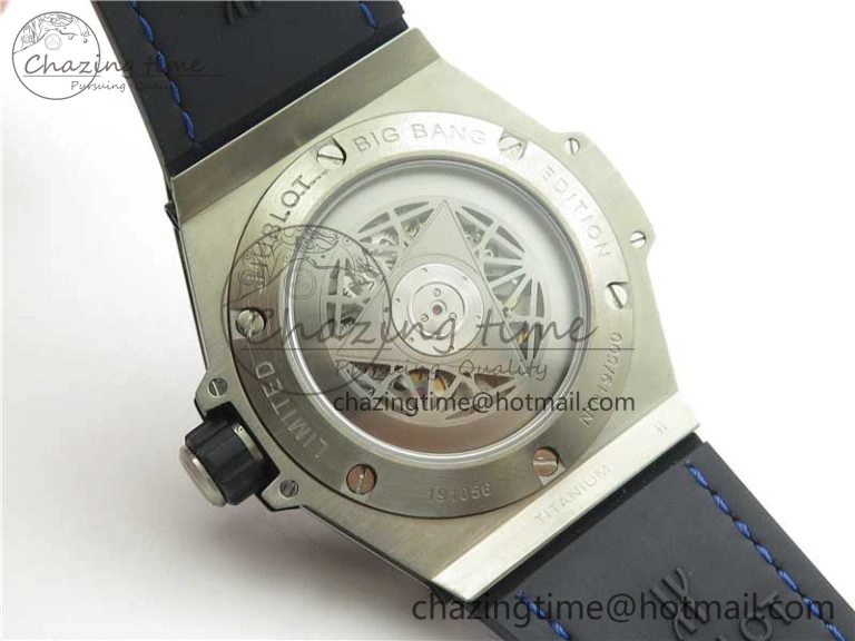 Big Bang Unico Sang Bleu Titanium HBF Skeleton Dial on Blue Gummy Strap HUB1213