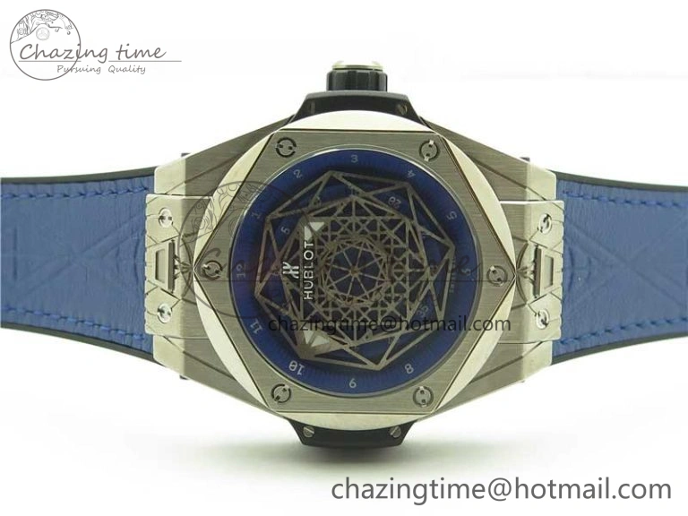Big Bang Unico Sang Bleu Titanium HBF Skeleton Dial on Blue Gummy Strap HUB1213