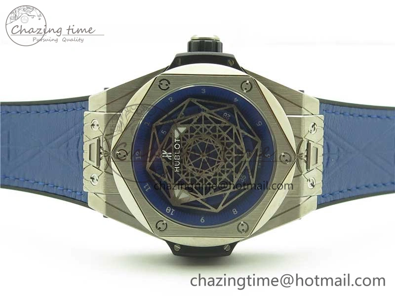 Big Bang Unico Sang Bleu Titanium HBF Skeleton Dial on Blue Gummy Strap HUB1213
