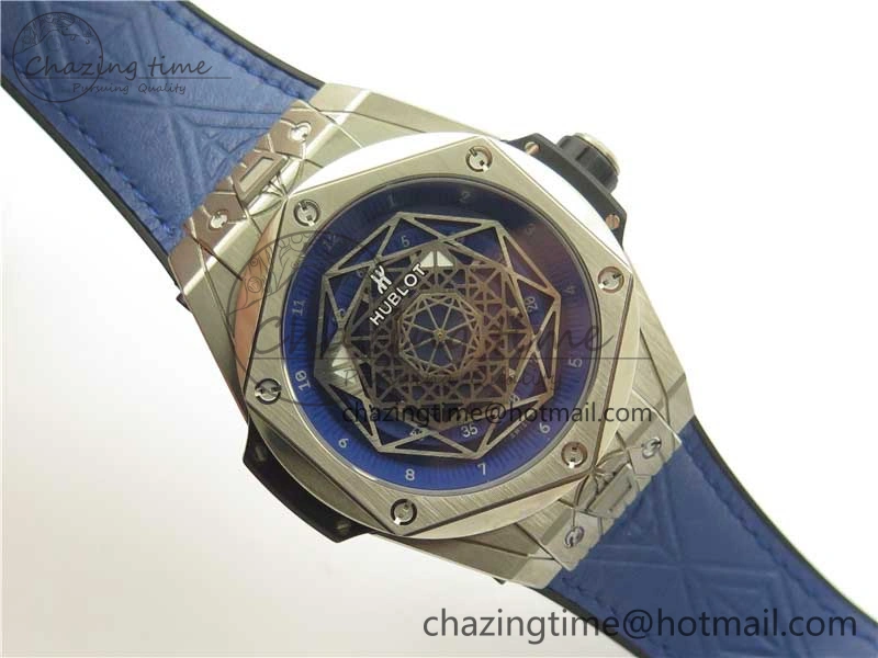 Big Bang Unico Sang Bleu Titanium HBF Skeleton Dial on Blue Gummy Strap HUB1213