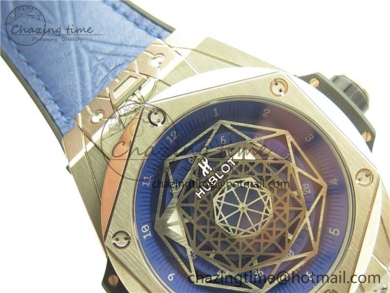 Big Bang Unico Sang Bleu Titanium HBF Skeleton Dial on Blue Gummy Strap HUB1213