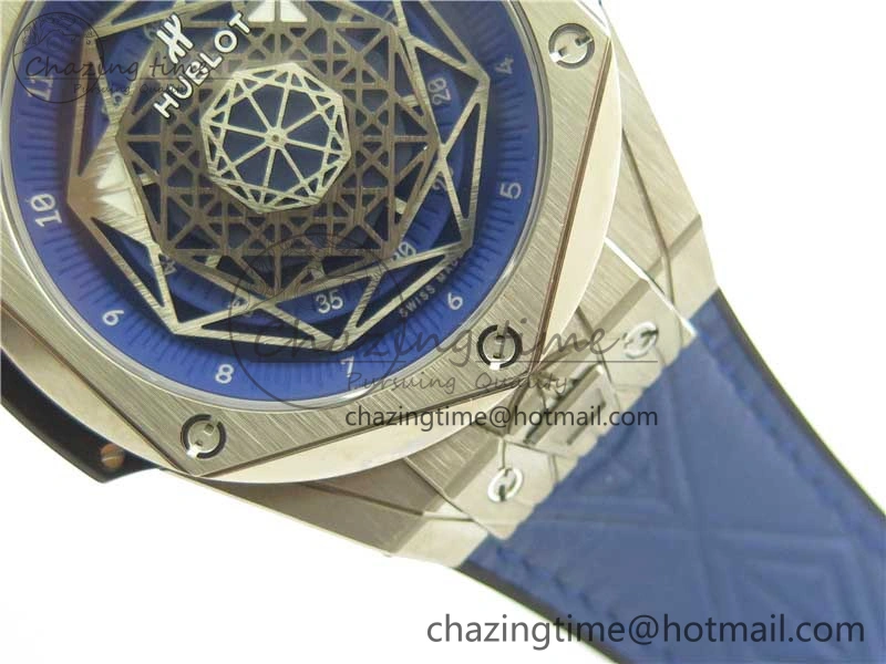 Big Bang Unico Sang Bleu Titanium HBF Skeleton Dial on Blue Gummy Strap HUB1213