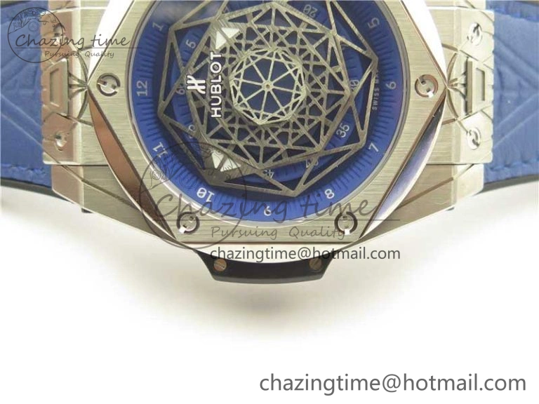 Big Bang Unico Sang Bleu Titanium HBF Skeleton Dial on Blue Gummy Strap HUB1213