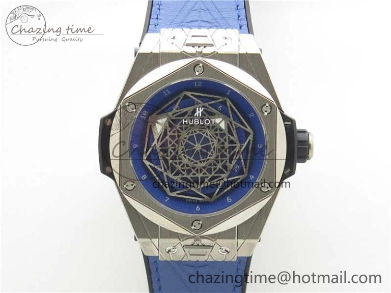Big Bang Unico Sang Bleu Titanium HBF Skeleton Dial on Blue Gummy Strap HUB1213