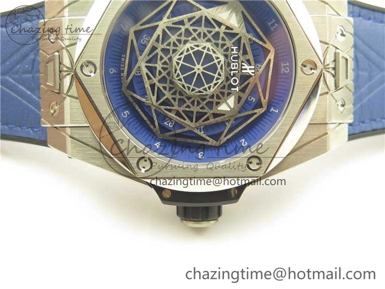 Big Bang Unico Sang Bleu Titanium HBF Skeleton Dial on Blue Gummy Strap HUB1213