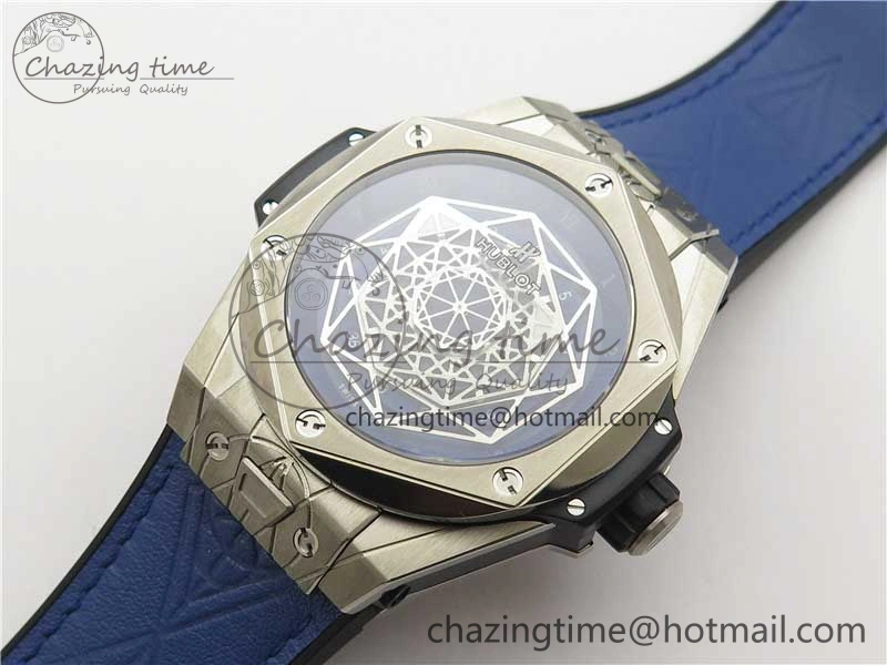 Big Bang Unico Sang Bleu Titanium HBF Skeleton Dial on Blue Gummy Strap HUB1213