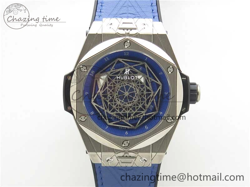 Big Bang Unico Sang Bleu Titanium HBF Skeleton Dial on Blue Gummy Strap HUB1213