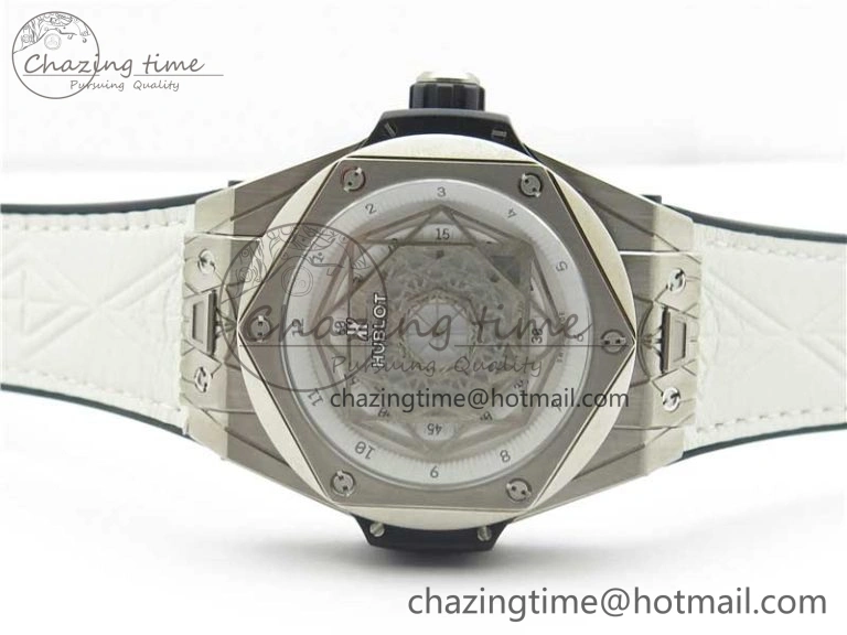 Big Bang Unico Sang Bleu Titanium HBF Skeleton Dial on White Gummy Strap HUB1213
