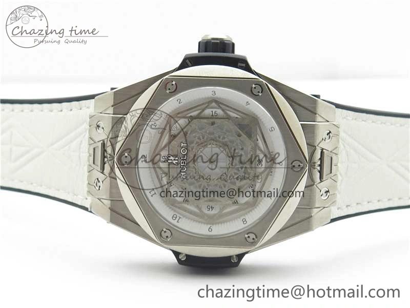 Big Bang Unico Sang Bleu Titanium HBF Skeleton Dial on White Gummy Strap HUB1213