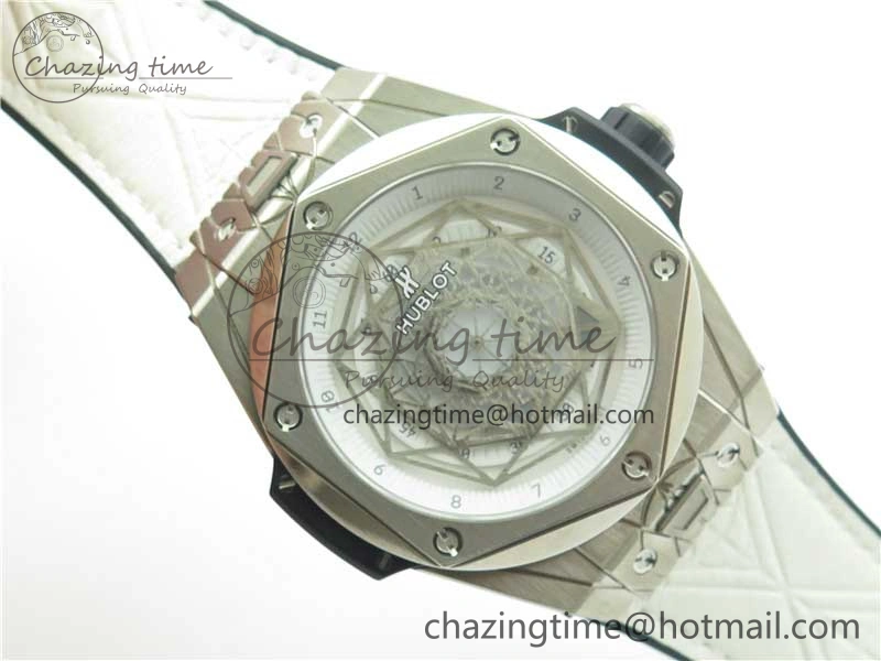 Big Bang Unico Sang Bleu Titanium HBF Skeleton Dial on White Gummy Strap HUB1213