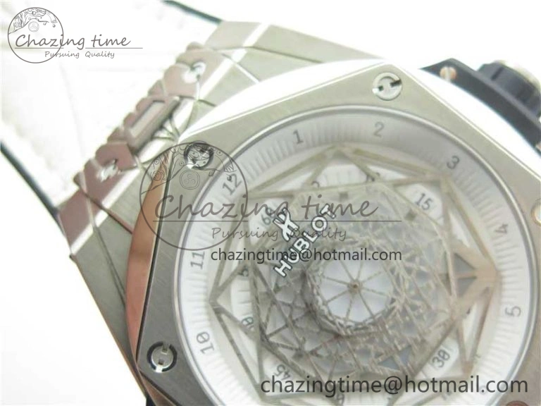Big Bang Unico Sang Bleu Titanium HBF Skeleton Dial on White Gummy Strap HUB1213
