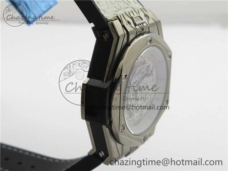 Big Bang Unico Sang Bleu Titanium HBF Skeleton Dial on White Gummy Strap HUB1213