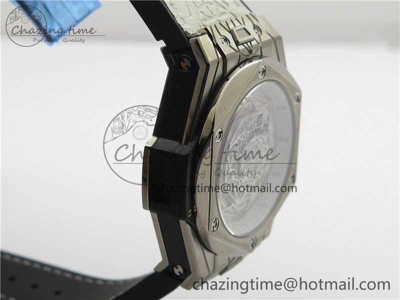 Big Bang Unico Sang Bleu Titanium HBF Skeleton Dial on White Gummy Strap HUB1213