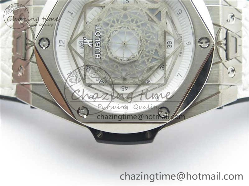 Big Bang Unico Sang Bleu Titanium HBF Skeleton Dial on White Gummy Strap HUB1213