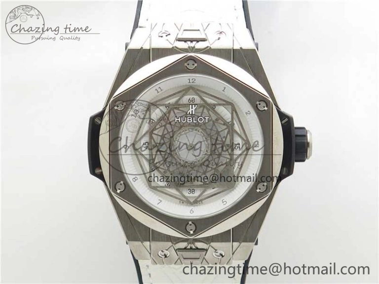 Big Bang Unico Sang Bleu Titanium HBF Skeleton Dial on White Gummy Strap HUB1213