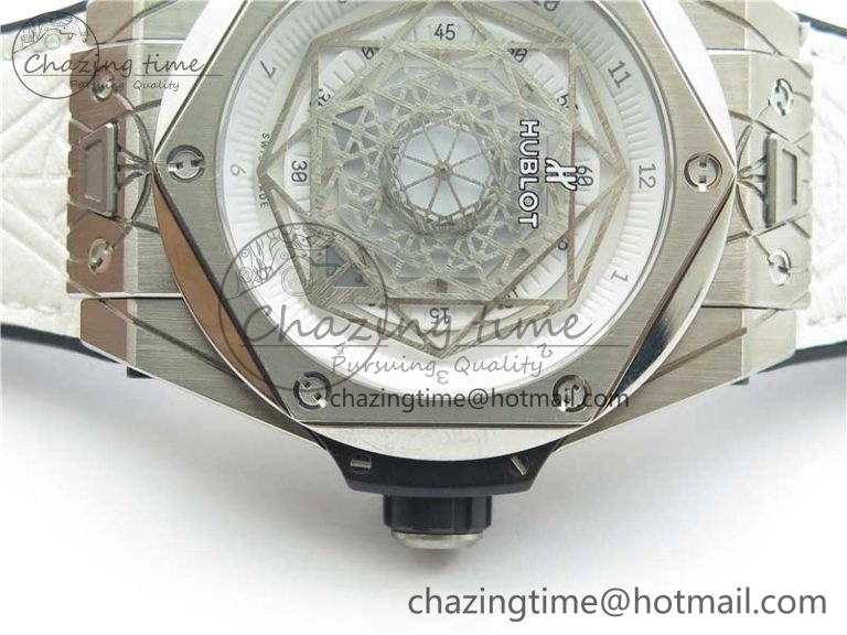 Big Bang Unico Sang Bleu Titanium HBF Skeleton Dial on White Gummy Strap HUB1213