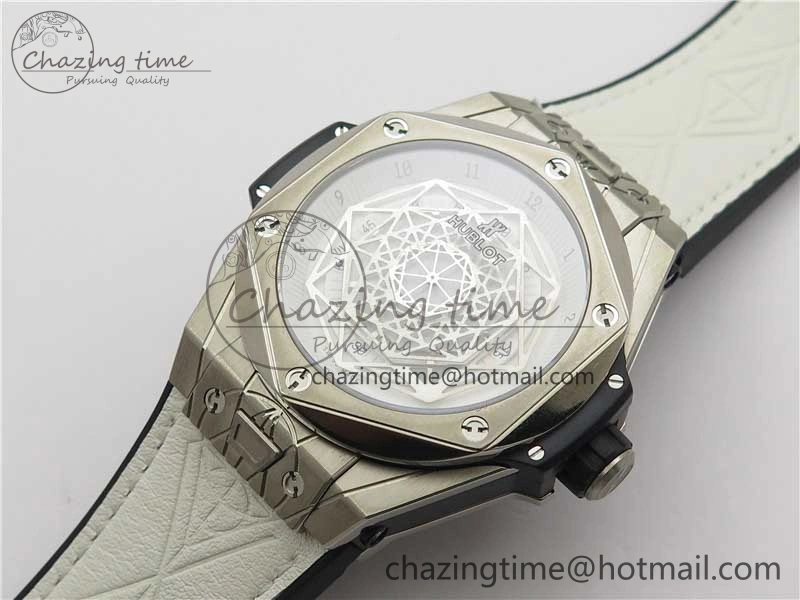 Big Bang Unico Sang Bleu Titanium HBF Skeleton Dial on White Gummy Strap HUB1213