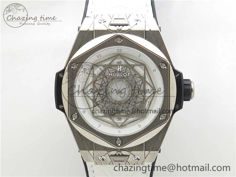 Big Bang Unico Sang Bleu Titanium HBF Skeleton Dial on White Gummy Strap HUB1213