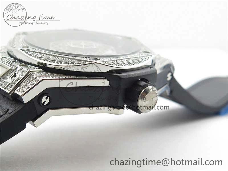 Big Bang Unico Sang Bleu Titanium Diamonds HBF Skeleton Dial on Black Gummy Strap HUB1213