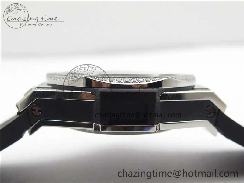 Big Bang Unico Sang Bleu Titanium Diamonds HBF Skeleton Dial on Black Gummy Strap HUB1213