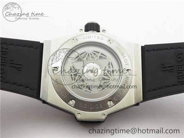 Big Bang Unico Sang Bleu Titanium Diamonds HBF Skeleton Dial on Black Gummy Strap HUB1213
