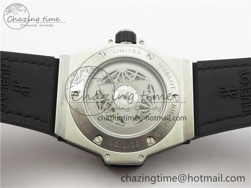 Big Bang Unico Sang Bleu Titanium Diamonds HBF Skeleton Dial on Black Gummy Strap HUB1213